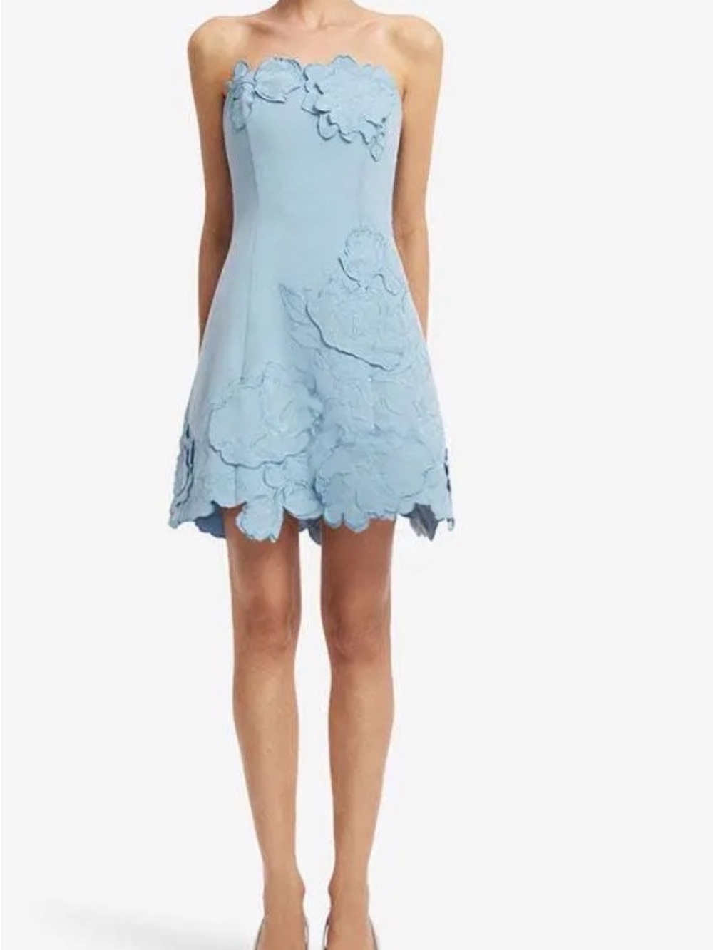 Strapless Light Blue Floral Appliqué Mini Dress